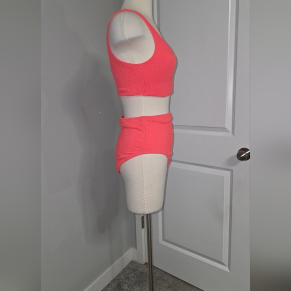 Old Navy Coral Tropics Ribbed High-Waist Hi-Coverage Bikini Set Size M - Picture 6 of 16